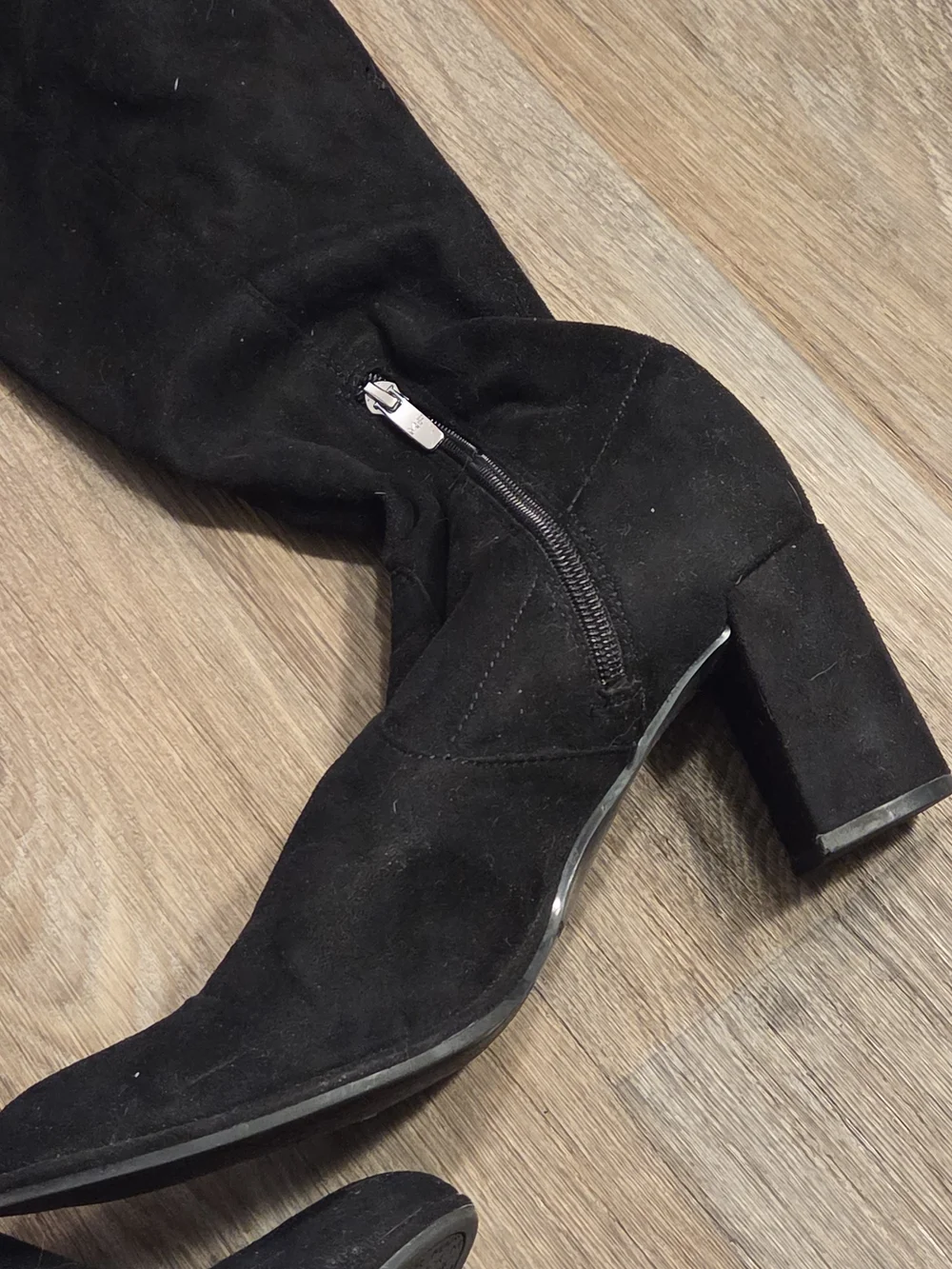 Marc Fisher Black Suede Over-the-Knee Lace-Back Block Heel Boots